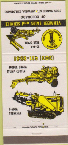 Matchbook Cover - Vermeer Sales Service tractors Arvada CO 30 Strike