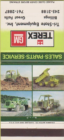 Matchbook Cover - Terex GM Tractors Billings Great Falls MT 30 Strike
