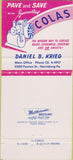 Matchbook Cover - Daniel B Krieg Road Surfacing Pavement Harrisburg PA 30 Strike