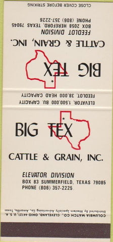 Matchbook Cover - Big Tex Cattle Grain Hereford TX SAMPLE 30 Strike