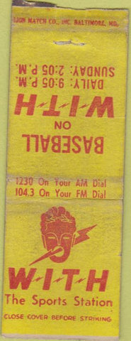 Matchbook Cover - WITH Radio Baltimore MD Colts Schedule POOR BOBTAIL