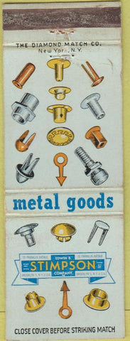 Matchbook Cover - Stimpson Fasteners Brooklyn NY WEAR