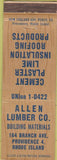 Matchbook Cover - Allen Lumber Co Plaster Providence RI