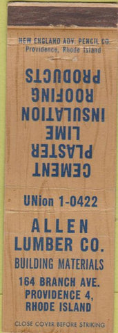 Matchbook Cover - Allen Lumber Co Plaster Providence RI