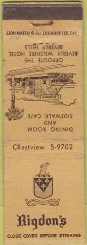 Matchbook Cover - Rigdon's Beverly Hills CA WEAR