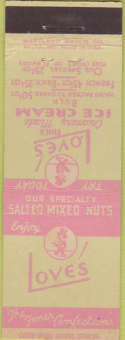 Matchbook Cover - Live's Ice Cream nuts chocolates