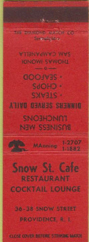 Matchbook Cover - Snow St Cafe Providence RI