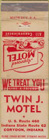 Matchbook Cover - Twin J Motel Corydon IN WORN