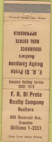 Matchbook Cover - FA Di Prete Realty Co Realtor Cranston RI WEAR