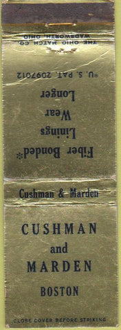 Matchbook Cover - Cushman Marden Boston MA Fiber Bonded Lining
