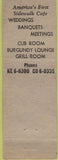Matchbook Cover - Brunswick Lounge Copley Square Boston MA