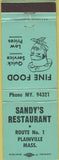 Matchbook Cover - Sandy's Restaurant Plainville MA