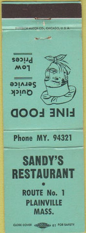 Matchbook Cover - Sandy's Restaurant Plainville MA