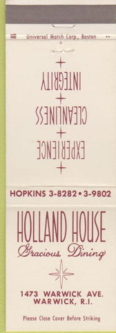 Matchbook Cover - Holland House Warwick RI