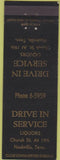 Matchbook Cover - Drive In Service Nashville TN