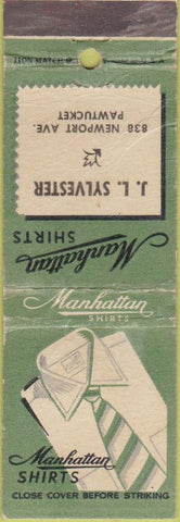 Matchbook Cover - Manhattan Shirts men's clothes Sylvester Pawtucker RI POOR