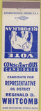 Matchbook Cover - Reginald Whitcomb republican RI WEAR