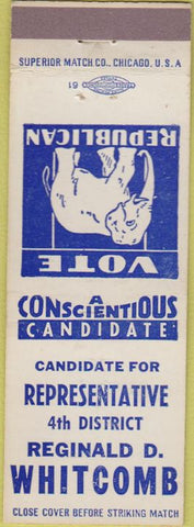 Matchbook Cover - Reginald Whitcomb republican RI WEAR
