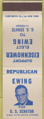 Matchbook Cover - Bayard Ewing Us Senate Dwight Eisenhower RI WEAR