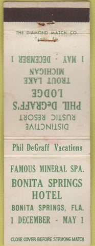 Matchbook Cover - Phil DeGraff's Lodge Trout Lake MI Bonita Springs FL WEAR