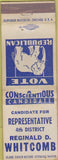 Matchbook Cover - Reginald Whitcomb republican RI WORN