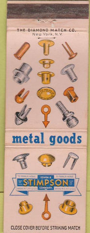 Matchbook Cover - Stimpson Fasteners Brooklyn NY 1952