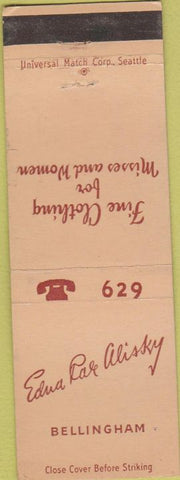 Matchbook Cover - Edna Alisky Bellingham WA Women's Clothes
