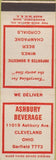 Matchbook Cover - Ashbury Beverage Cleveland OH