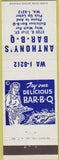 Matchbook Cover - Anthony's BBQ girlie