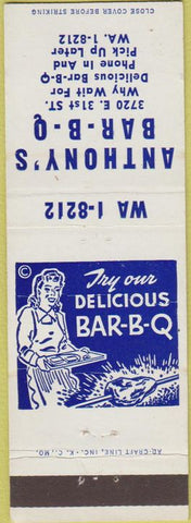 Matchbook Cover - Anthony's BBQ girlie