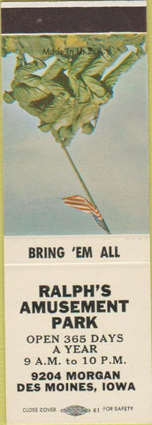 Matchbook Cover - Ralph's Amusement Park Des Moines IA SAMPLE