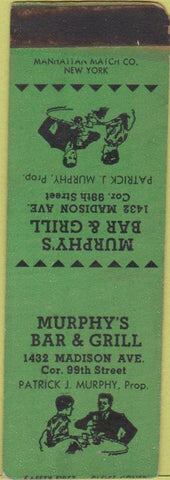 Matchbook Cover - Murphy's Bar Grill New York City Safety First SAMPLE