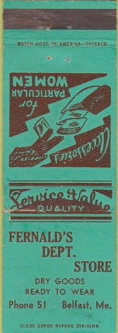 Matchbook Cover - Fernald's Department Store Belfast ME WEAR