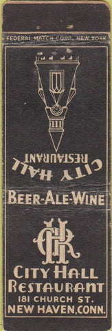Matchbook Cover - City Hall Restaurant New Haven CT Federal Long