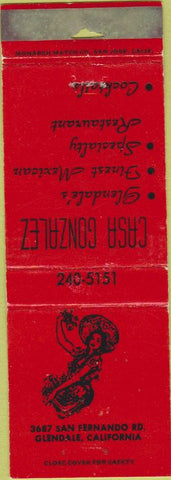 Matchbook Cover - Casa Gonzalez Glendale CA girlie Mexican food WEAR