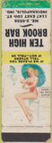 Matchbook Cover - Ten High Brook Bar Indianapolis IN pinup WORN
