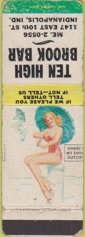Matchbook Cover - Ten High Brook Bar Indianapolis IN pinup WORN