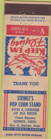 Matchbook Cover - Steinle's Popcorn Stand Sidney OH WWII Arrow Homefront