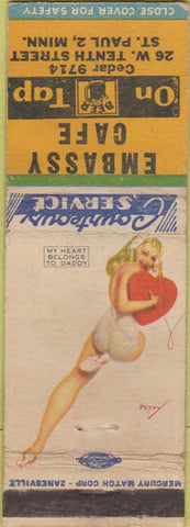 Matchbook Cover - Embassy Cafe St Paul MN pinup WEAR