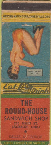 Matchbook Cover - Round House Sandwich Shop Jackson OH pinup WORN