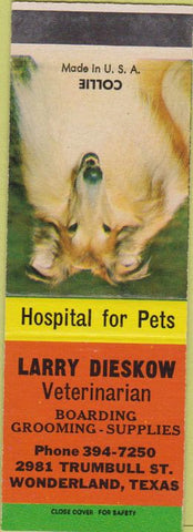 Matchbook Cover - Larry Dieskow Veterinarian Wonderland TX Collie SAMPLE