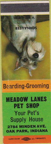 Matchbook Cover - Meadow Lanes Pet Shop Oak Park IN SAMPLE Schnauzer
