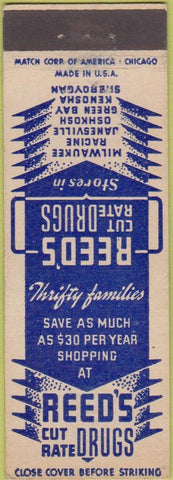 Matchbook Cover - Reed's Cut Rate Drugs Milwaukee WI Chain Kenosha Oshkosh