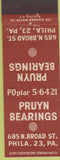 Matchbook Cover - Pruyn Bearings Philadelphia PA Timken