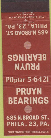 Matchbook Cover - Pruyn Bearings Philadelphia PA Timken