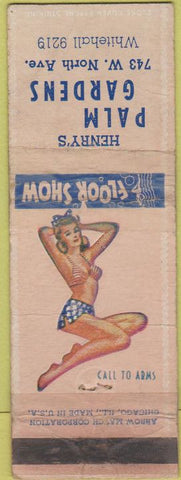 Matchbook Cover - Henry's Palm Gardens Chicago IL Pinup TAPED POOR Arrow