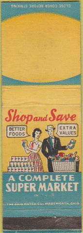 Matchbook Cover - Shop and Save Super Market grocery girlie BLANK WEAR