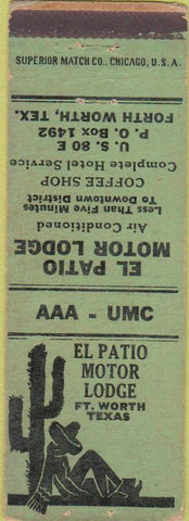Matchbook Cover - El Patio Motor Lodge Dallas TX cactus