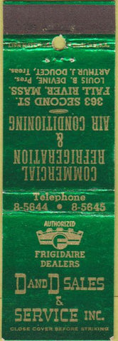 Matchbook Cover - D and D Frigidaire Refrigerators Fall River MA