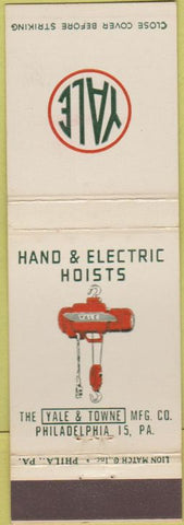 Matchbook Cover - Yale Hand Electric Hoists Philadelphia PA